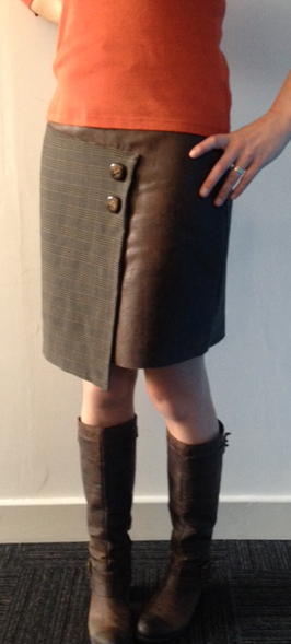 asymmetric leather panel skirt